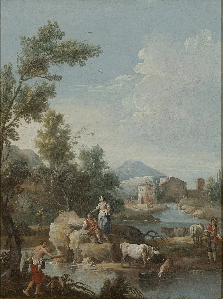 Paesaggio fluviale con figure e castello - Cultural Heritage Agency of the Netherlands Art Collection